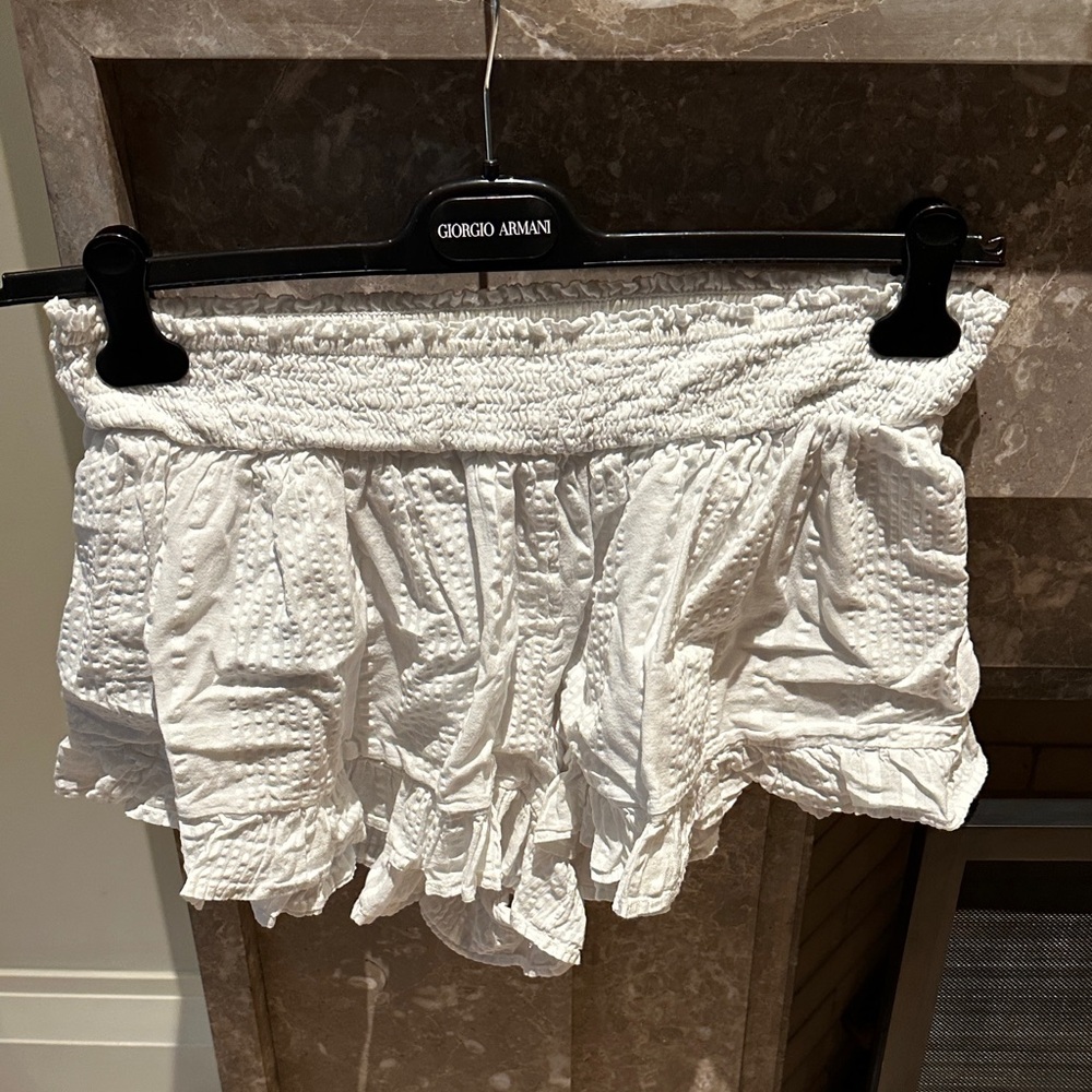 Aerie Ruffle Textured White Shorts